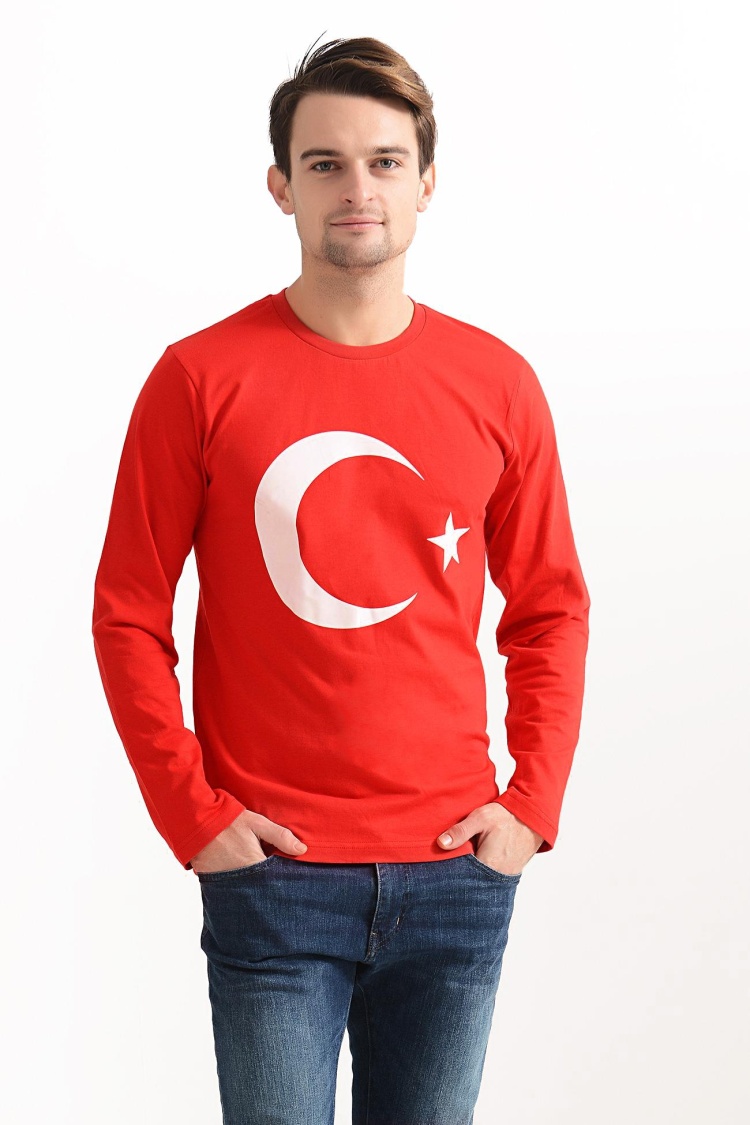 Tshirthane Türk Bayrak Ay Yıldız Erkek Long Sleeve Tshirt