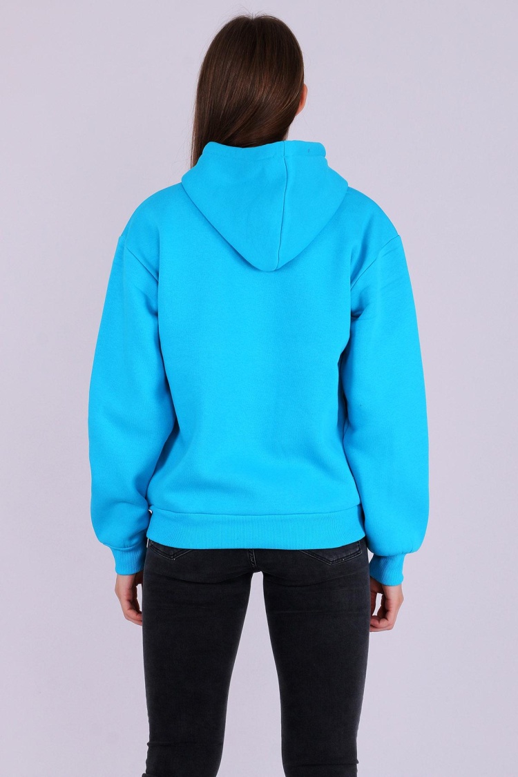 Turkuaz Basic Oversize Kadın Kapüşonlu Hoodie 3 iplik Sweatshirt