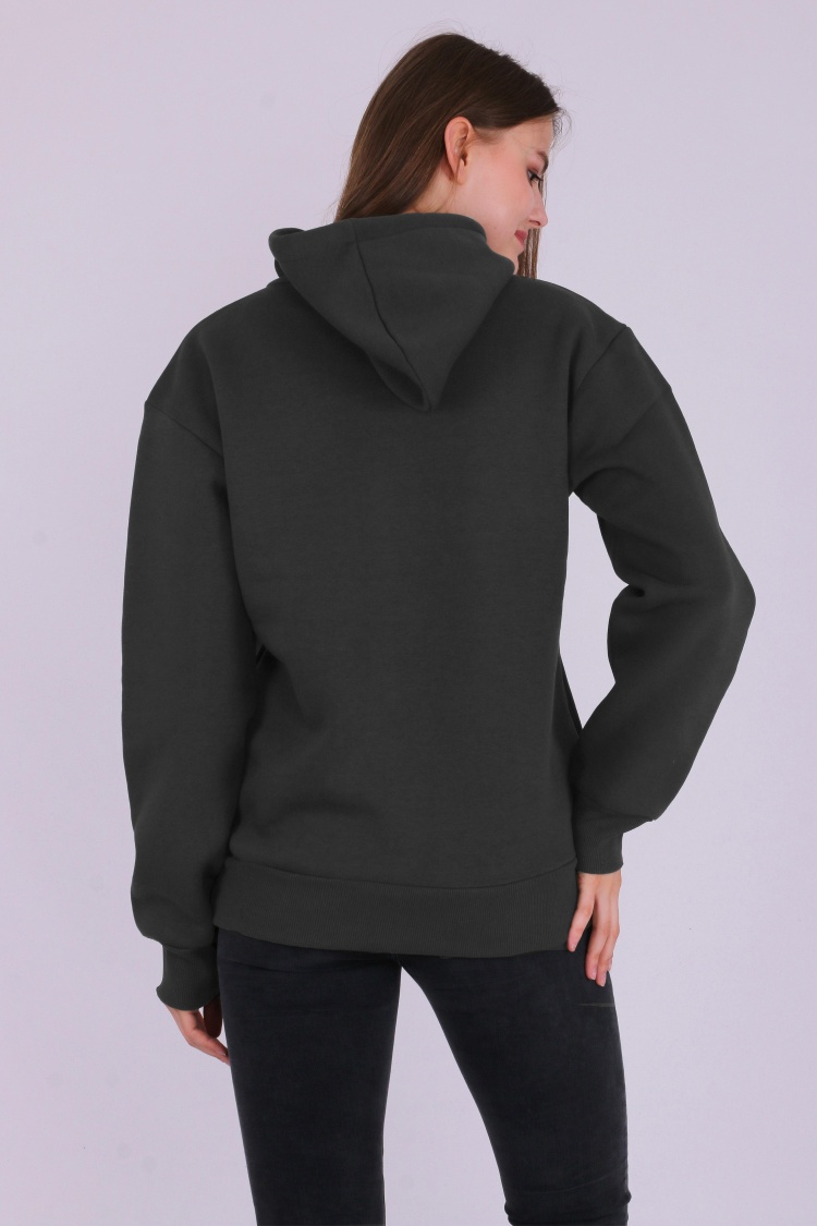 Füme Basic Oversize Kadın Kapüşonlu Hoodie 3 iplik Sweatshirt