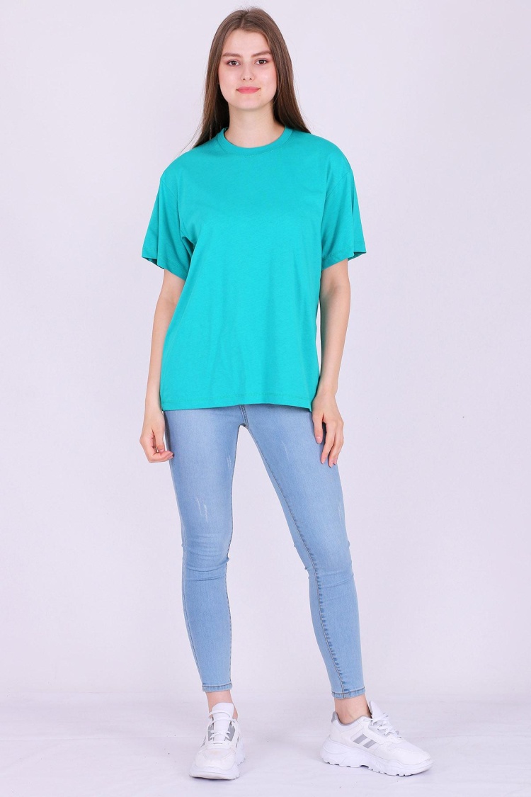 Yeşil Basic Oversize Kadın Tshirt