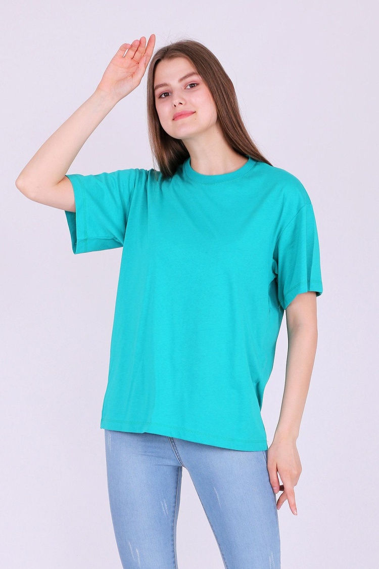 Yeşil Basic Oversize Kadın Tshirt