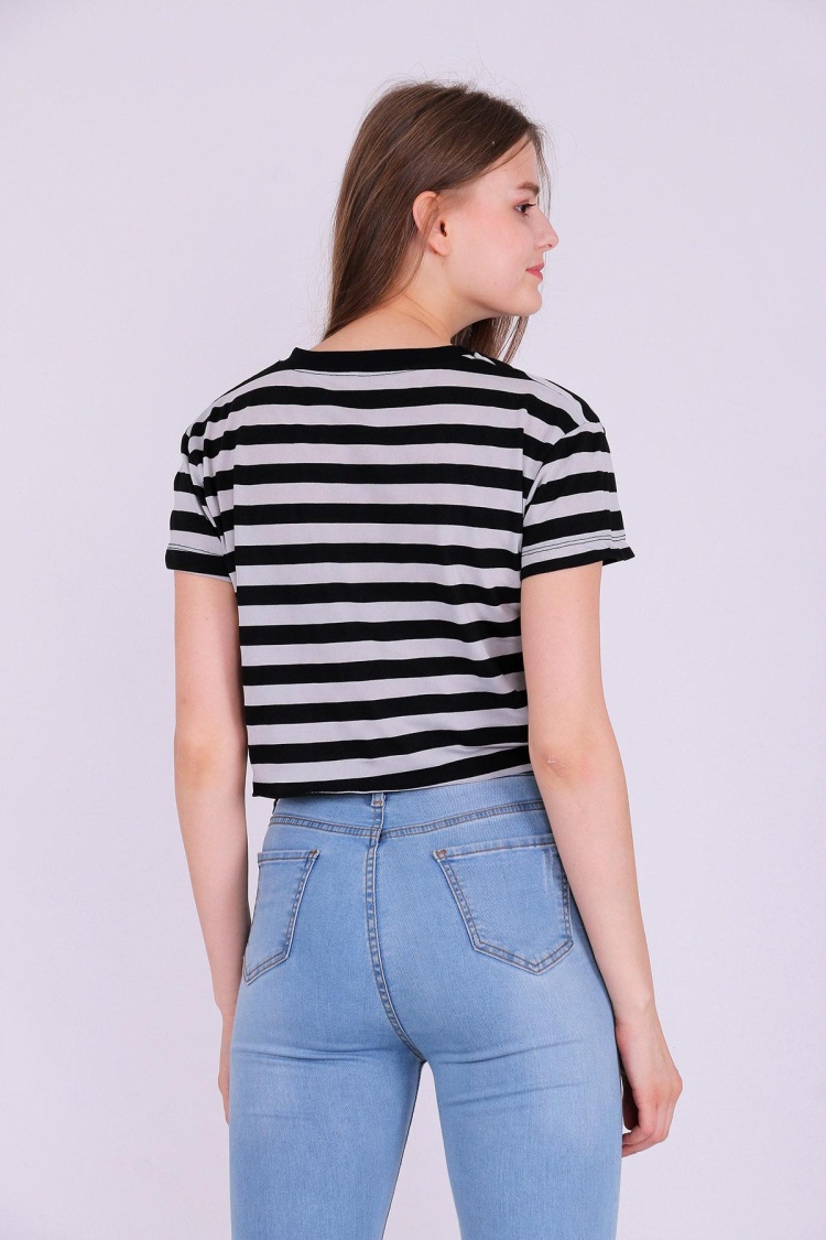 Basic Çizgili Crop Tshirt