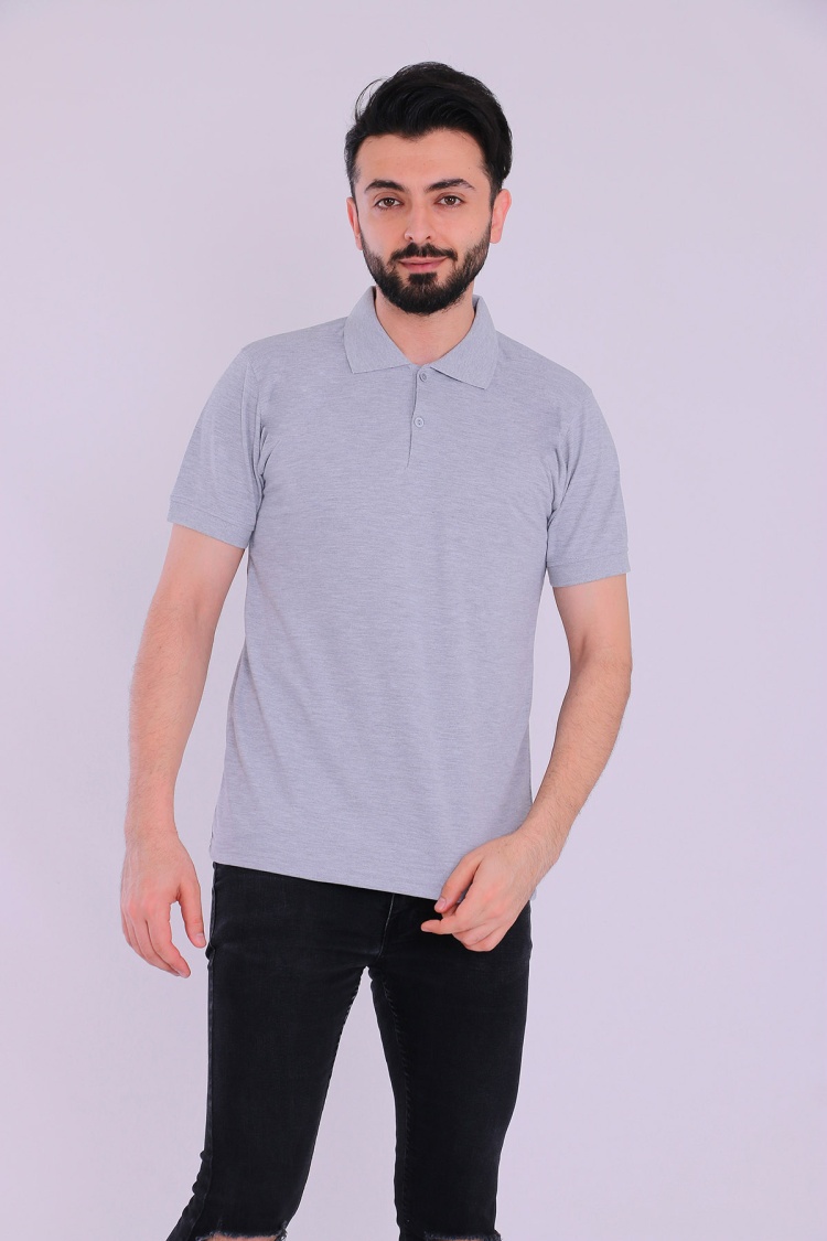 Gri Basic Polo Yaka Erkek Tshirt