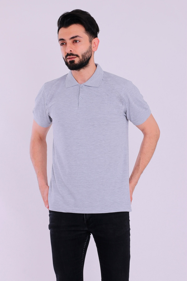 Gri Basic Polo Yaka Erkek Tshirt