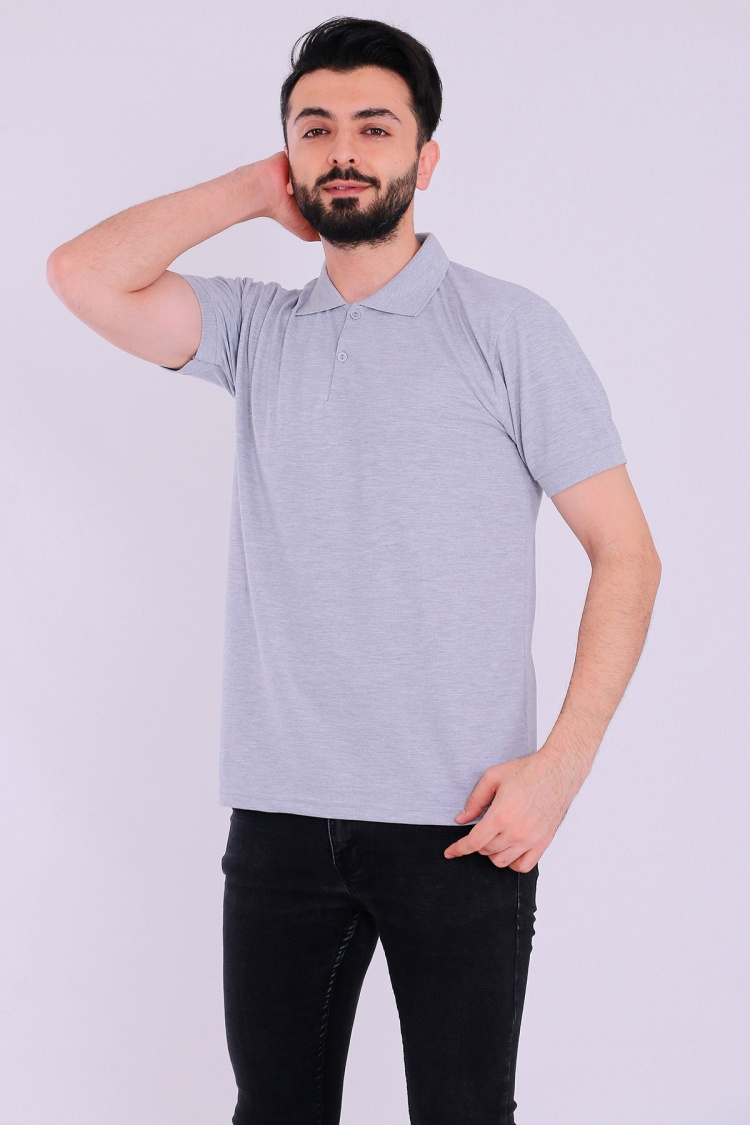 Gri Basic Polo Yaka Erkek Tshirt