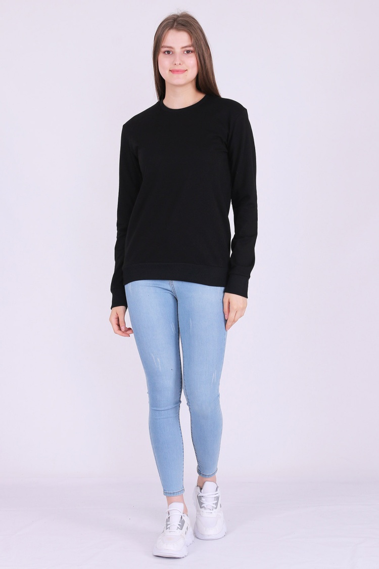 Siyah Basic Kadın 2 iplik Sweatshirt