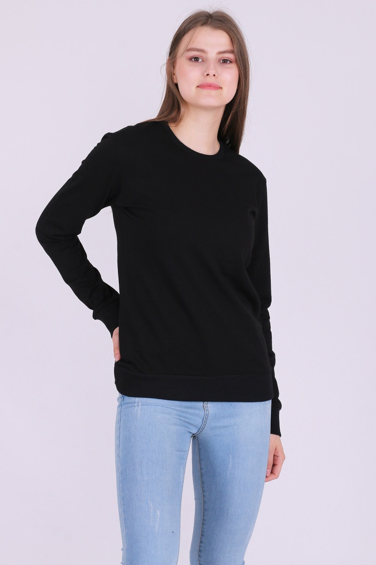 Siyah Basic Kadın 2 iplik Sweatshirt