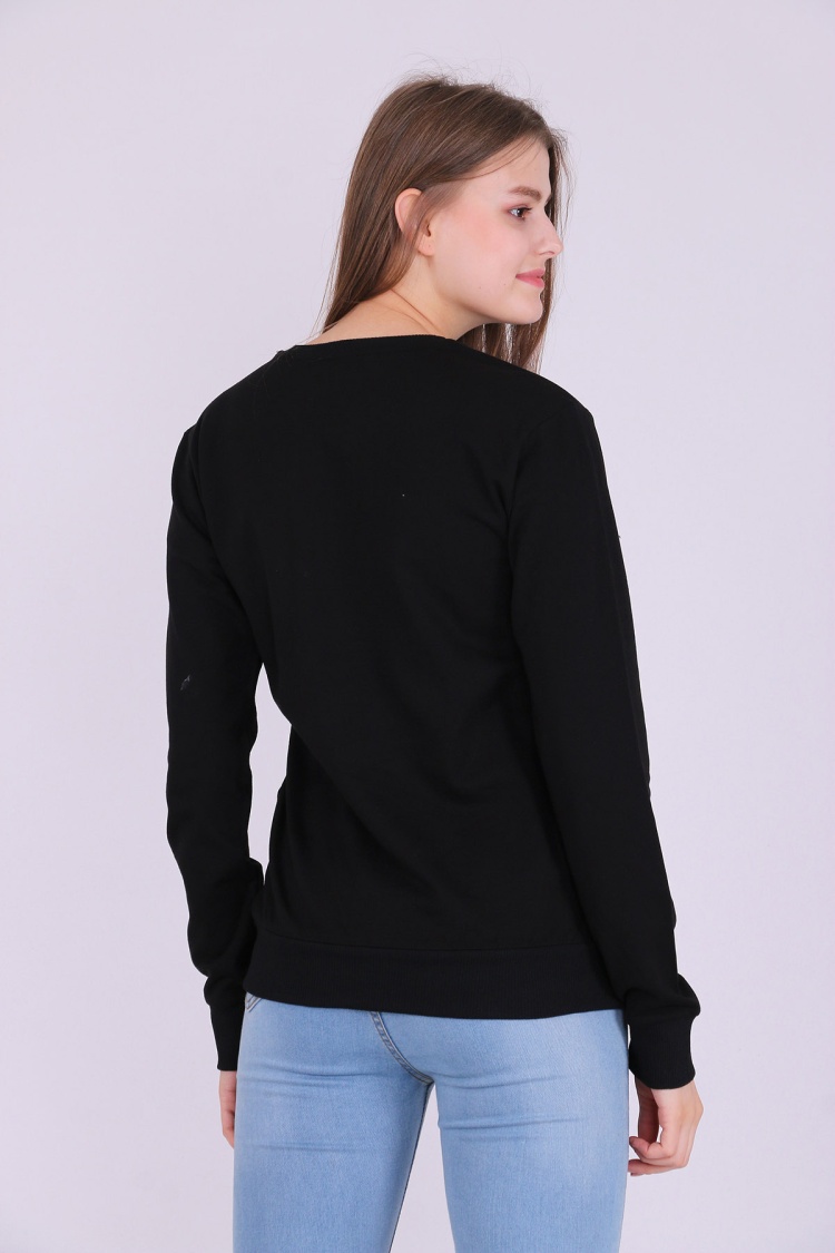 Siyah Basic Kadın 2 iplik Sweatshirt