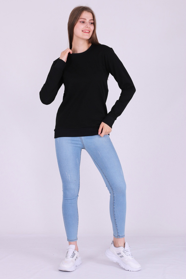 Siyah Basic Kadın 2 iplik Sweatshirt