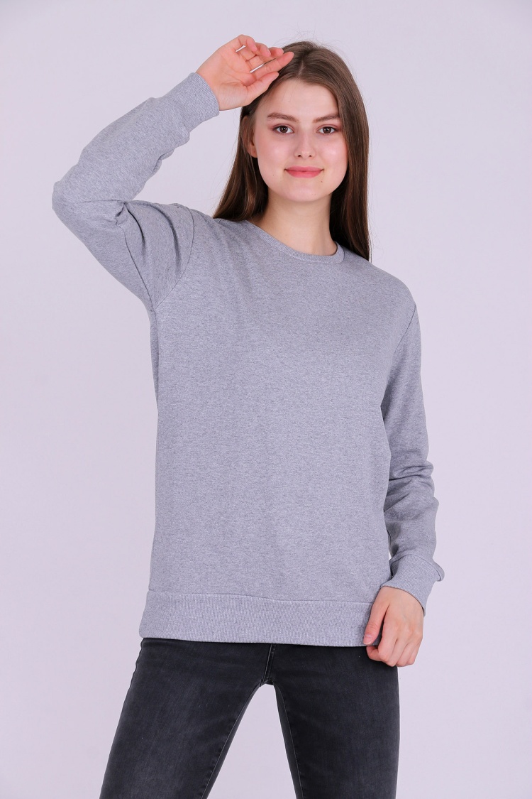 Gri Basic Kadın 2 iplik Sweatshirt