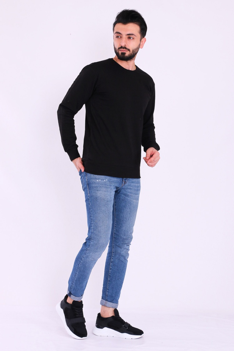 Siyah Basic Erkek 2 iplik Sweatshirt