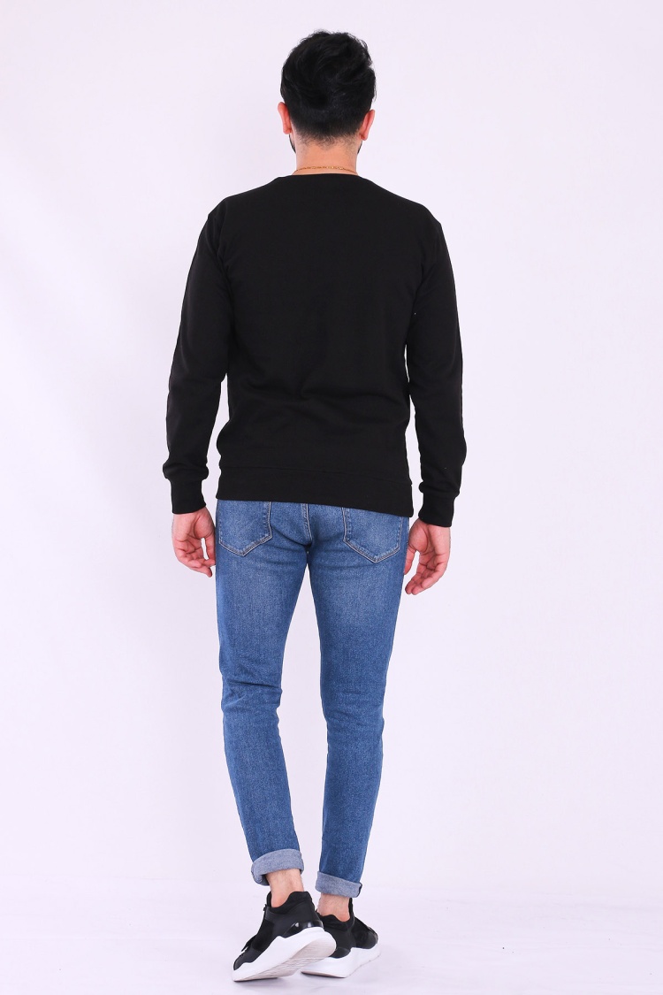 Siyah Basic Erkek 2 iplik Sweatshirt