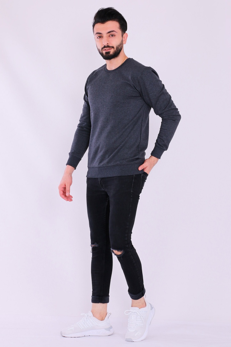 Antrasit Basic Erkek 2 iplik Sweatshirt