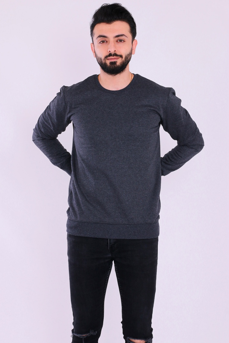 Antrasit Basic Erkek 2 iplik Sweatshirt