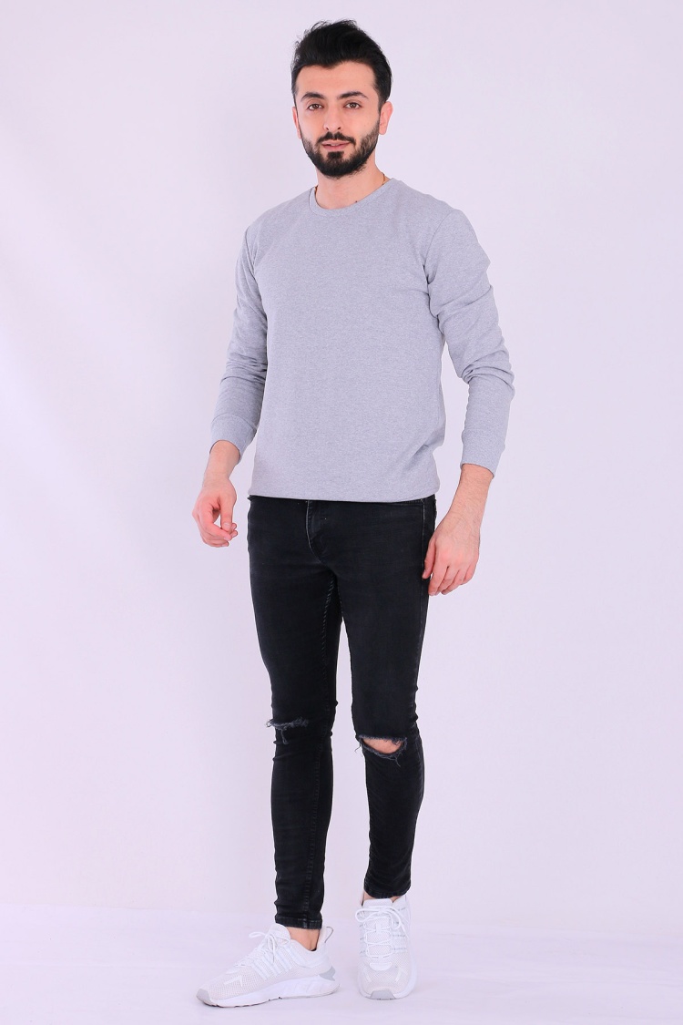 Gri Basic Erkek 2 iplik Sweatshirt