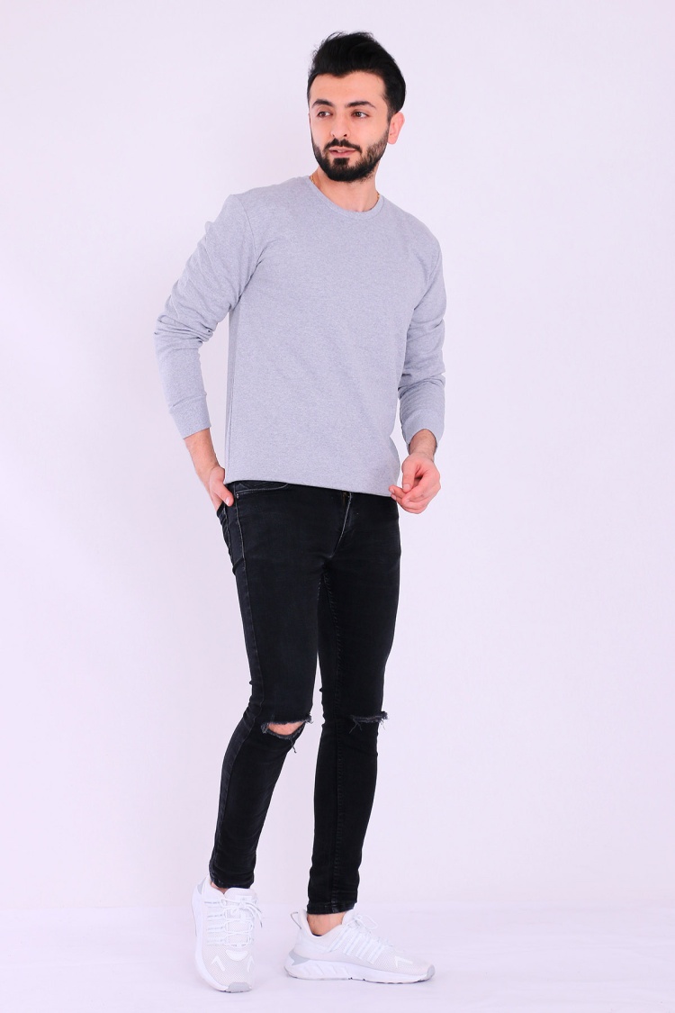 Gri Basic Erkek 2 iplik Sweatshirt