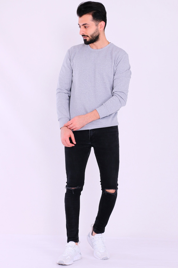 Gri Basic Erkek 2 iplik Sweatshirt