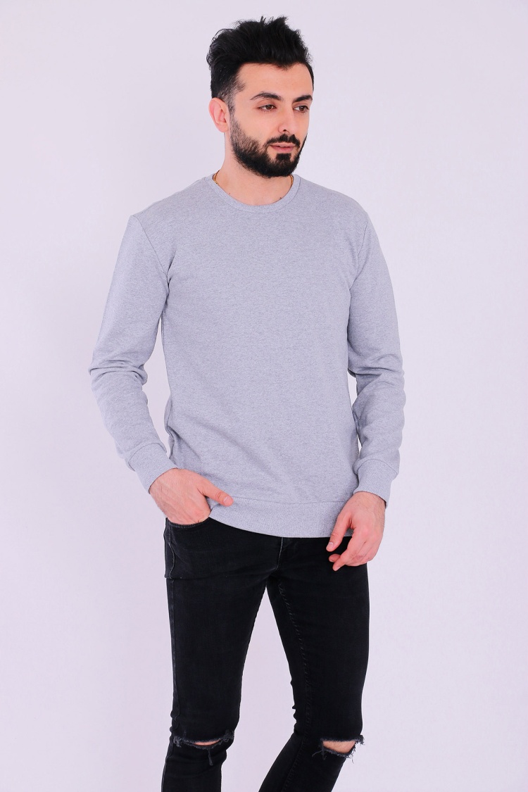 Gri Basic Erkek 2 iplik Sweatshirt