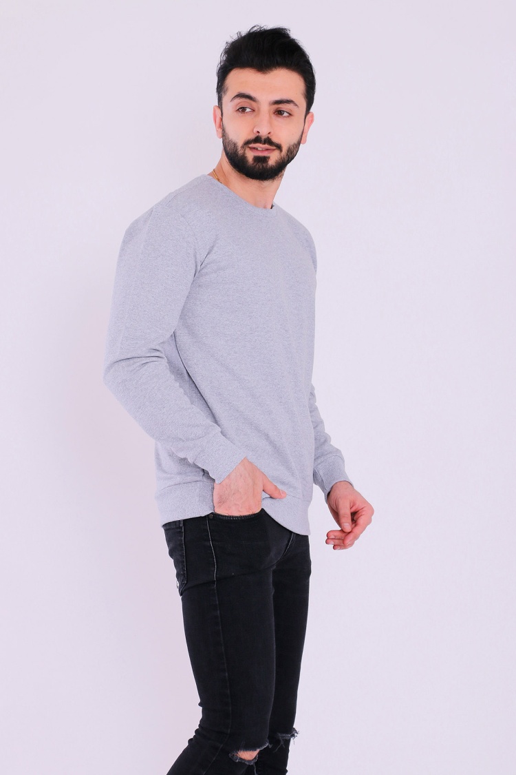 Gri Basic Erkek 2 iplik Sweatshirt