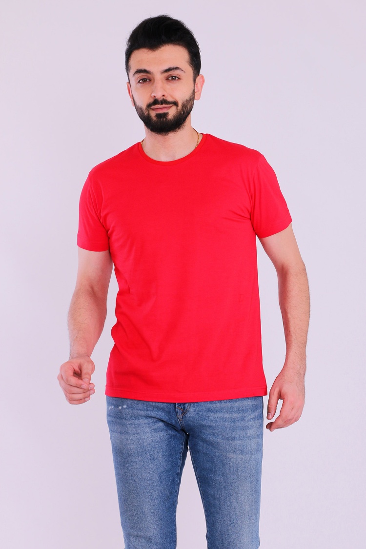 Kırmızı Basic Kısakol Erkek Slim Fit Tshirt