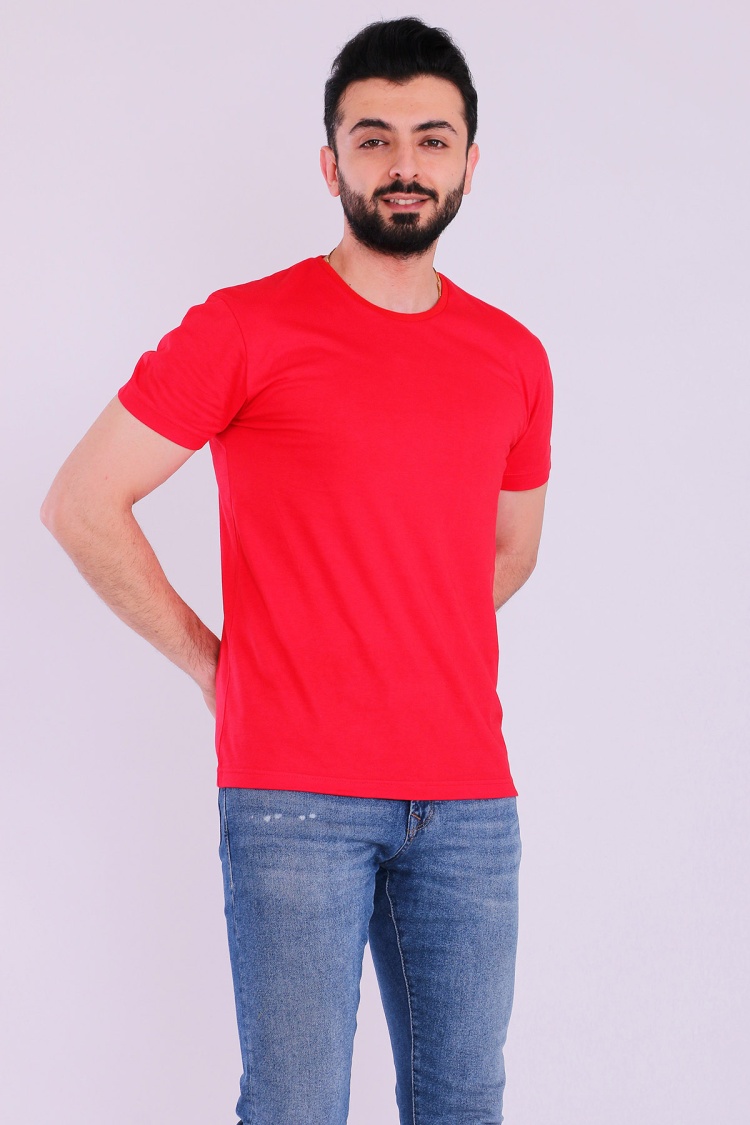 Kırmızı Basic Kısakol Erkek Slim Fit Tshirt