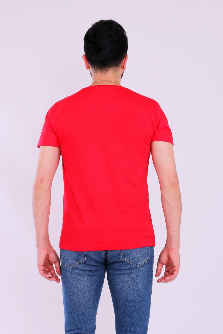 Sarı Kırmızı Atatürk imza Kısakol Erkek Slim Fit Tshirt