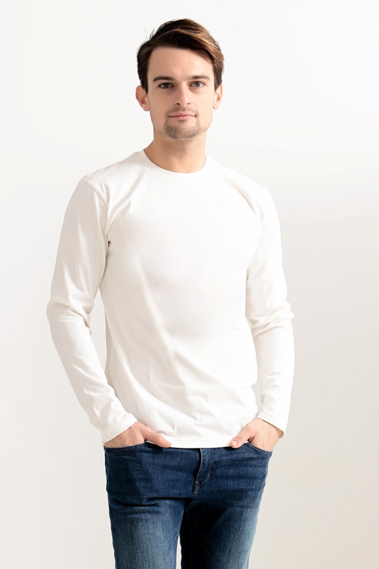 Long Sleeve Sweatshirt Basic Ekru Erkek