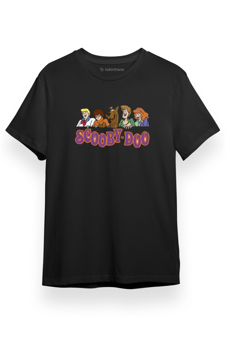 Scooby Doo Team Heads Logo Siyah Kısa kol Erkek Tshirt