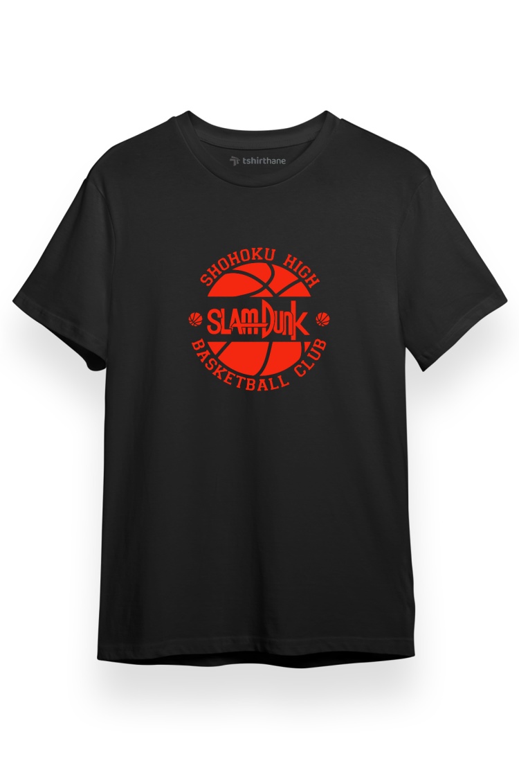 Slam Dunk Sohohoku High Basketball Club Logo Siyah Kısa kol Erkek Tshirt