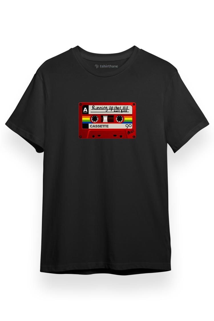 Stranger Things Kaset Siyah Kısa kol Erkek Tshirt