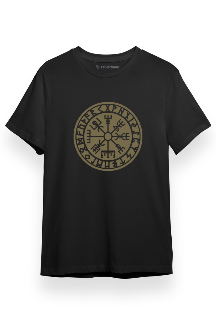 Vikings Vegvisir Runes Siyah Kısa kol Erkek Tshirt