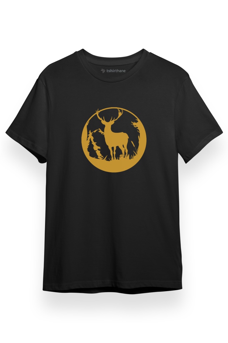 Wild Deer Icon Siyah Kısa kol Erkek Tshirt