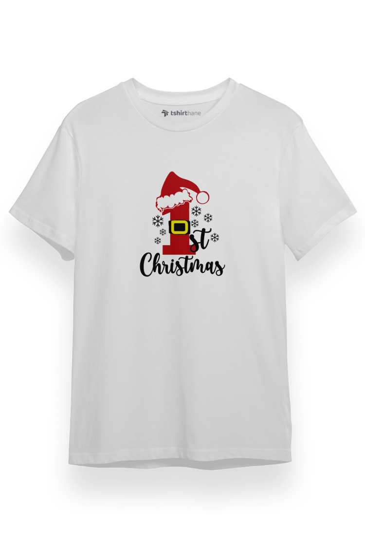 1st Christmas Beyaz Kısa kol Erkek Tshirt