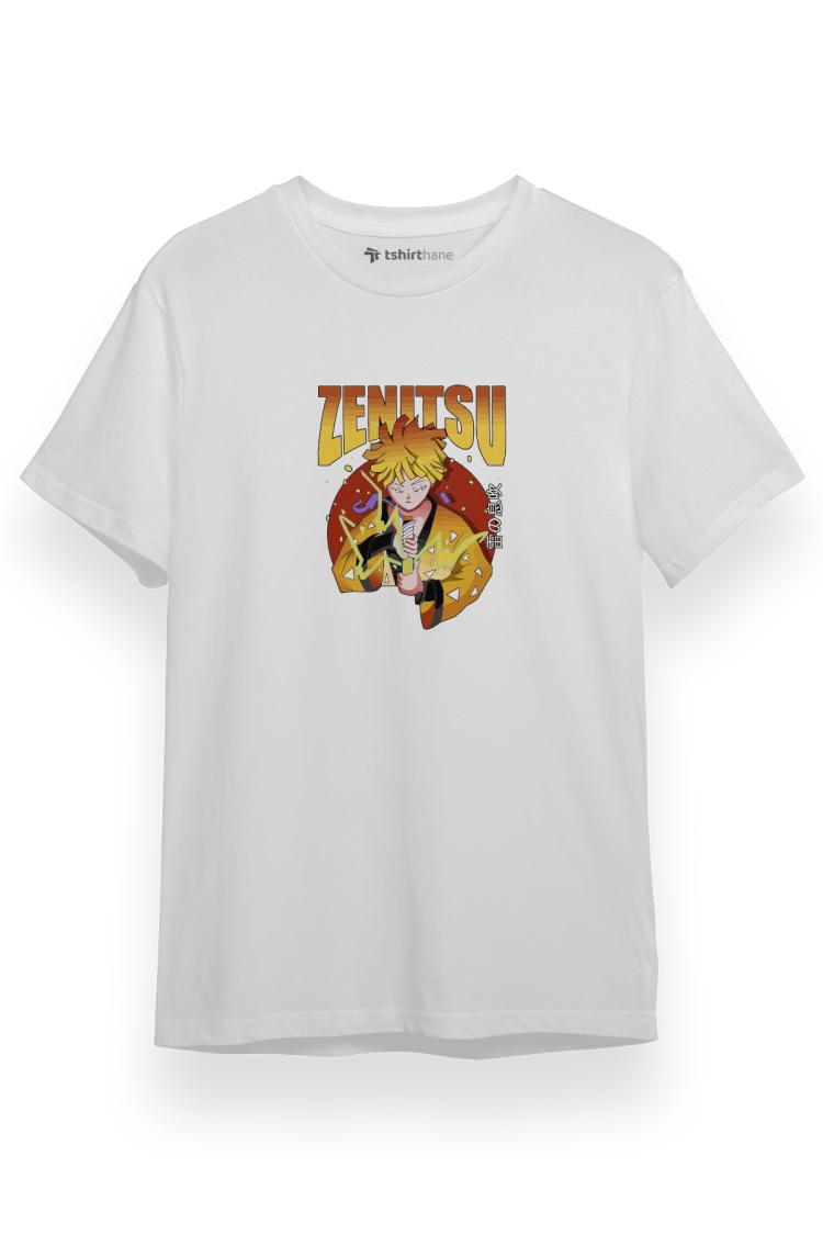 Demon Slayer Anime Zenitsu Poster Beyaz Kısa kol Erkek Tshirt