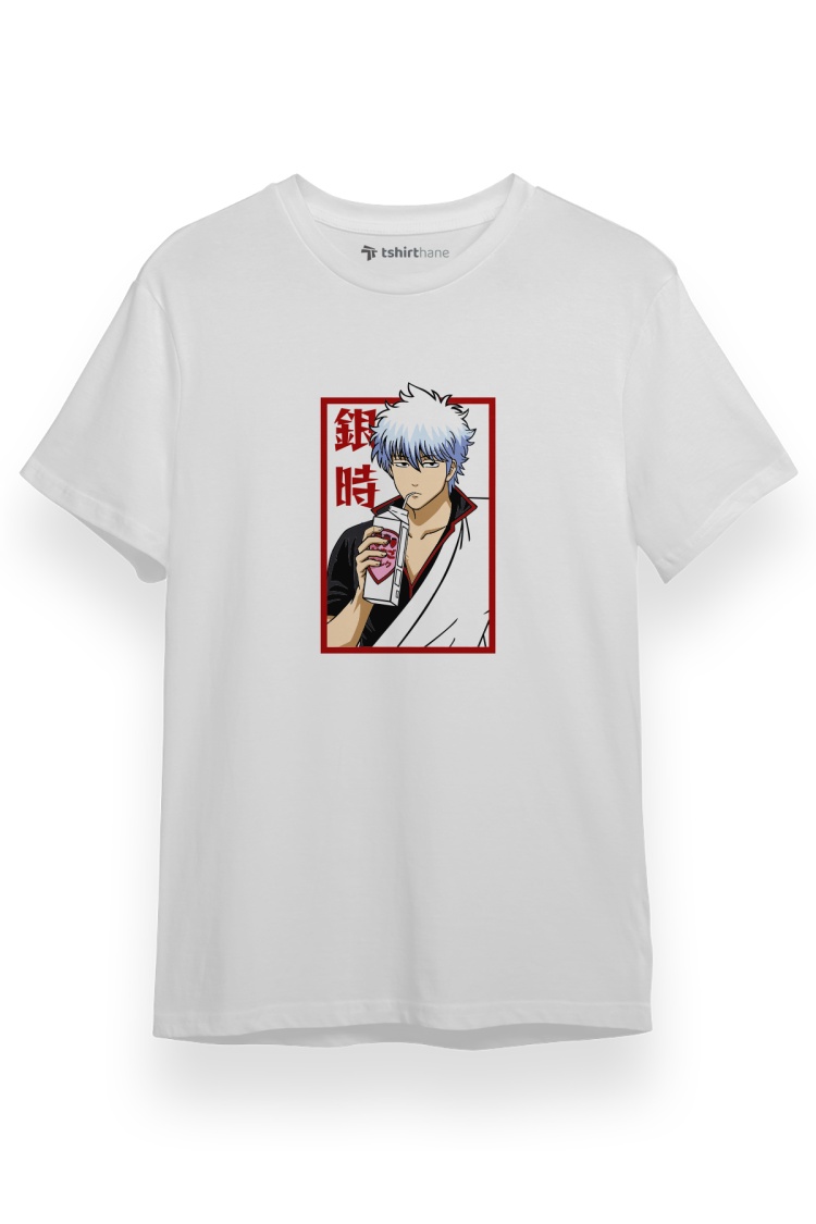 Gintama Anime Gintoki Fruit Juice Beyaz Kısa kol Erkek Tshirt