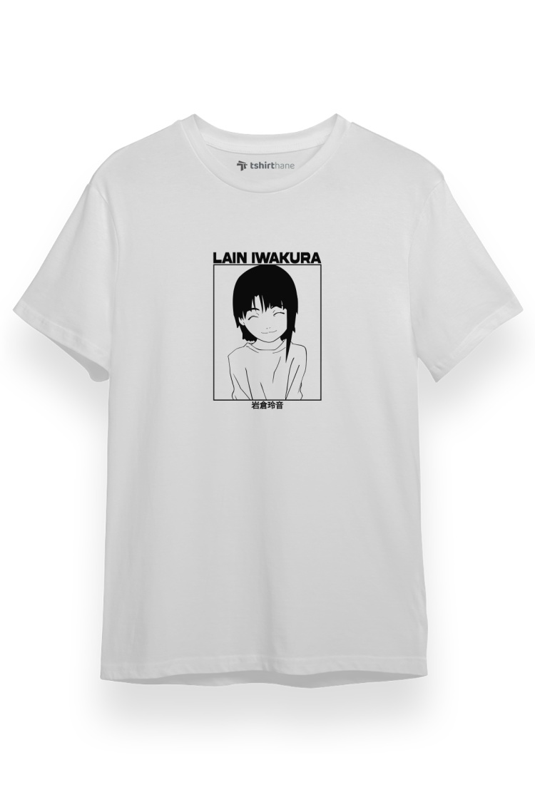 Serial Experiments Anime Lain Poster Beyaz Kısa kol Erkek Tshirt