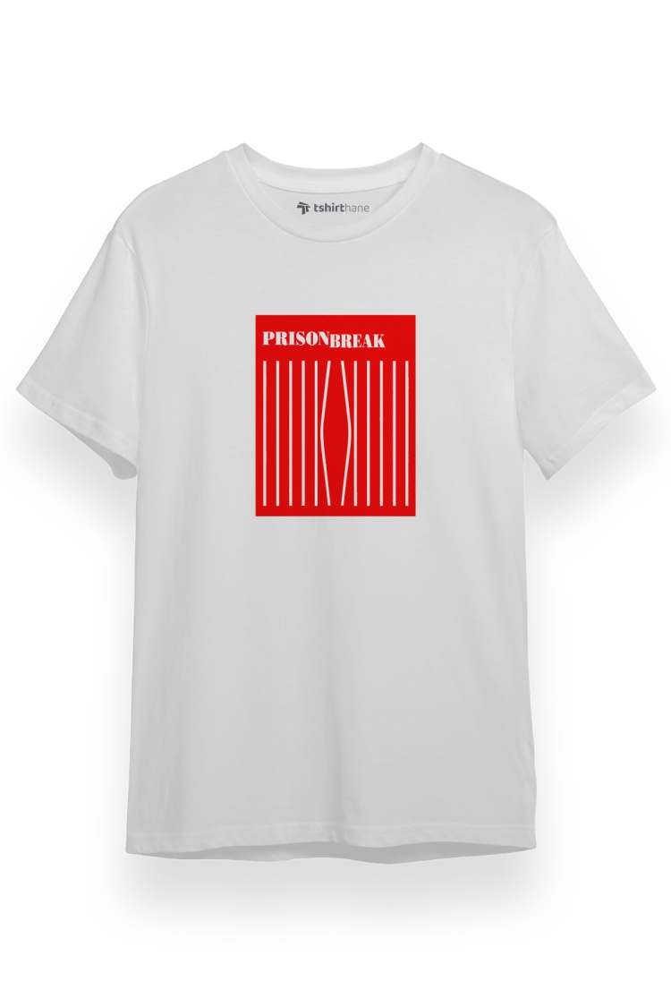 Prison Break Red Prison Bars Beyaz Kısa kol Erkek Tshirt