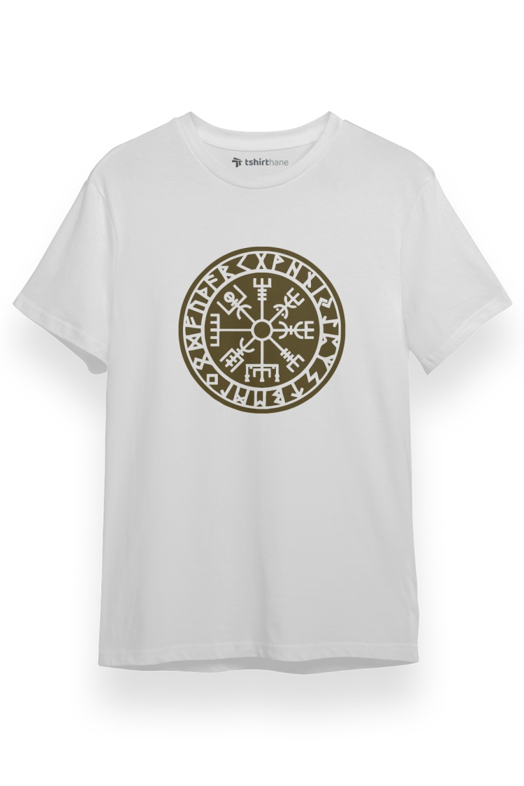 Vikings Vegvisir Runes Beyaz Kısa kol Erkek Tshirt