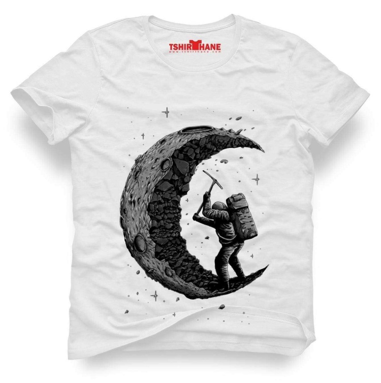 Tshirthane Astronot Moon Ay Tişört Erkek Tshirt