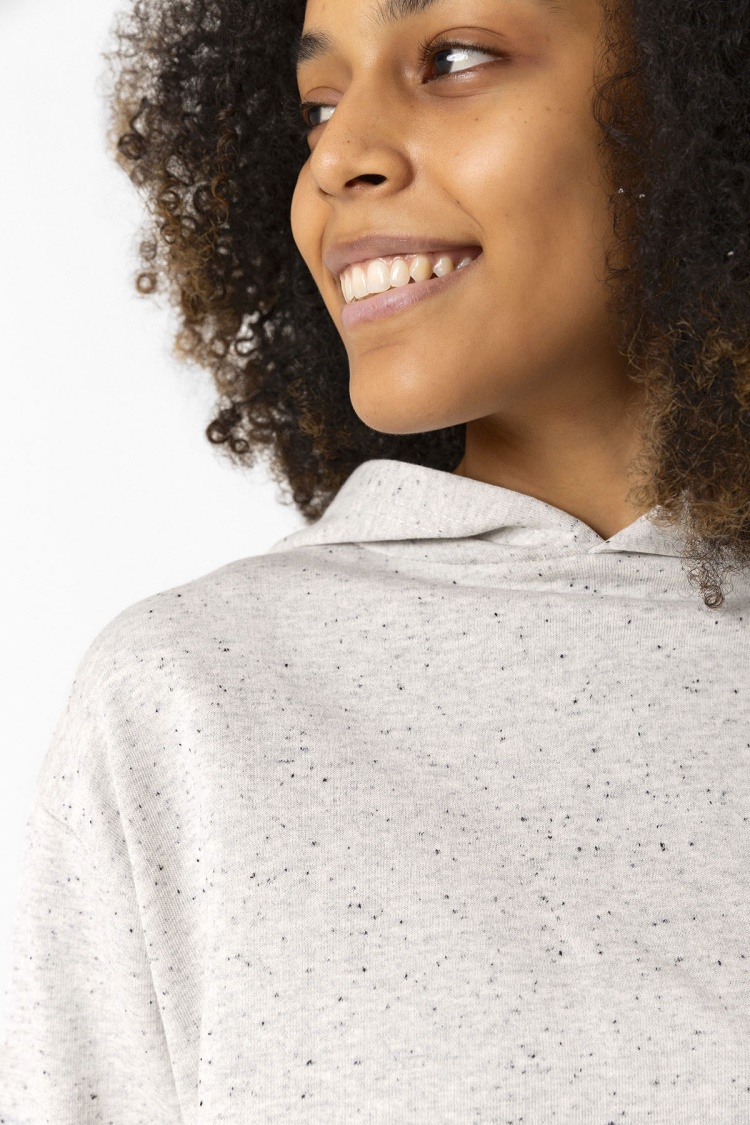 Basic Kırçıllı Gri Kapüşonlu Crop Sweatshirt