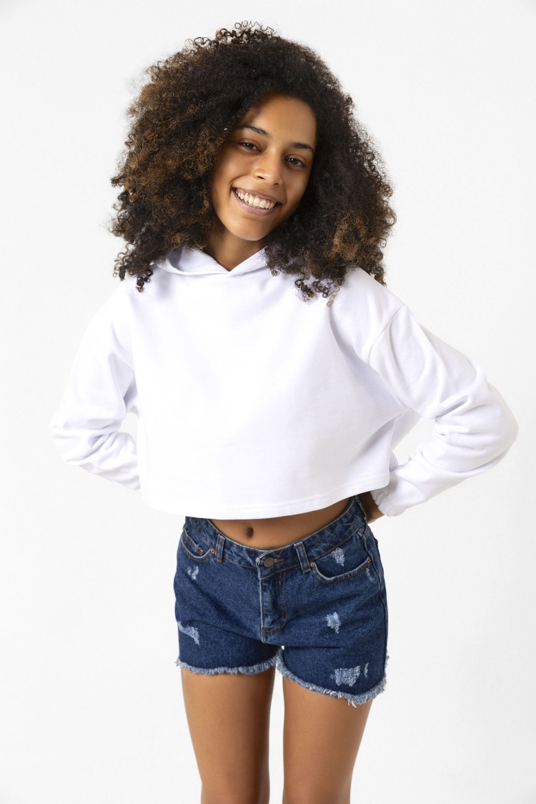 Basic Optik Beyaz Kapüşonlu Crop Sweatshirt