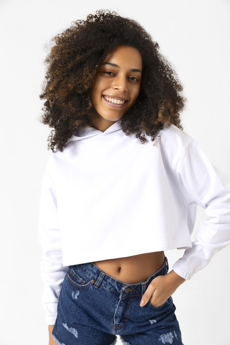 Basic Optik Beyaz Kapüşonlu Crop Sweatshirt