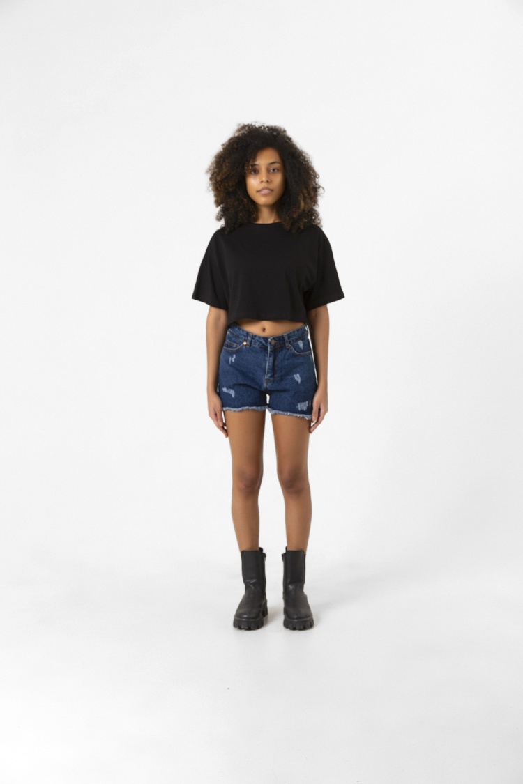 Basic Siyah Oversize Crop Tshirt