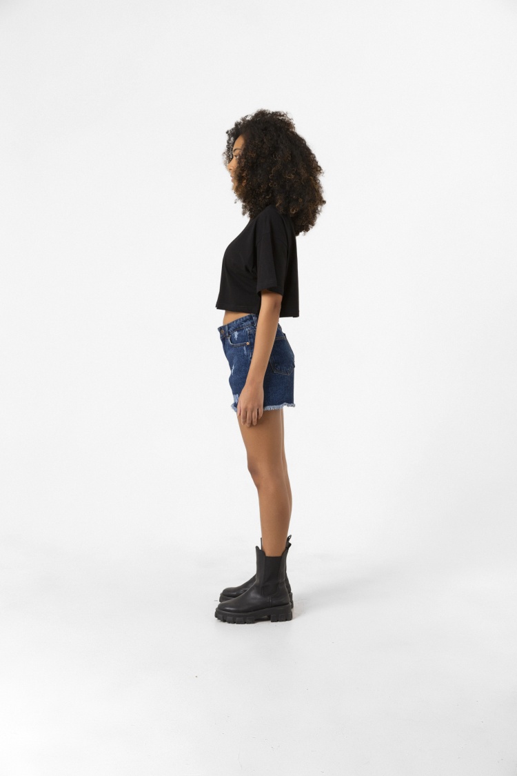 Basic Siyah Oversize Crop Tshirt