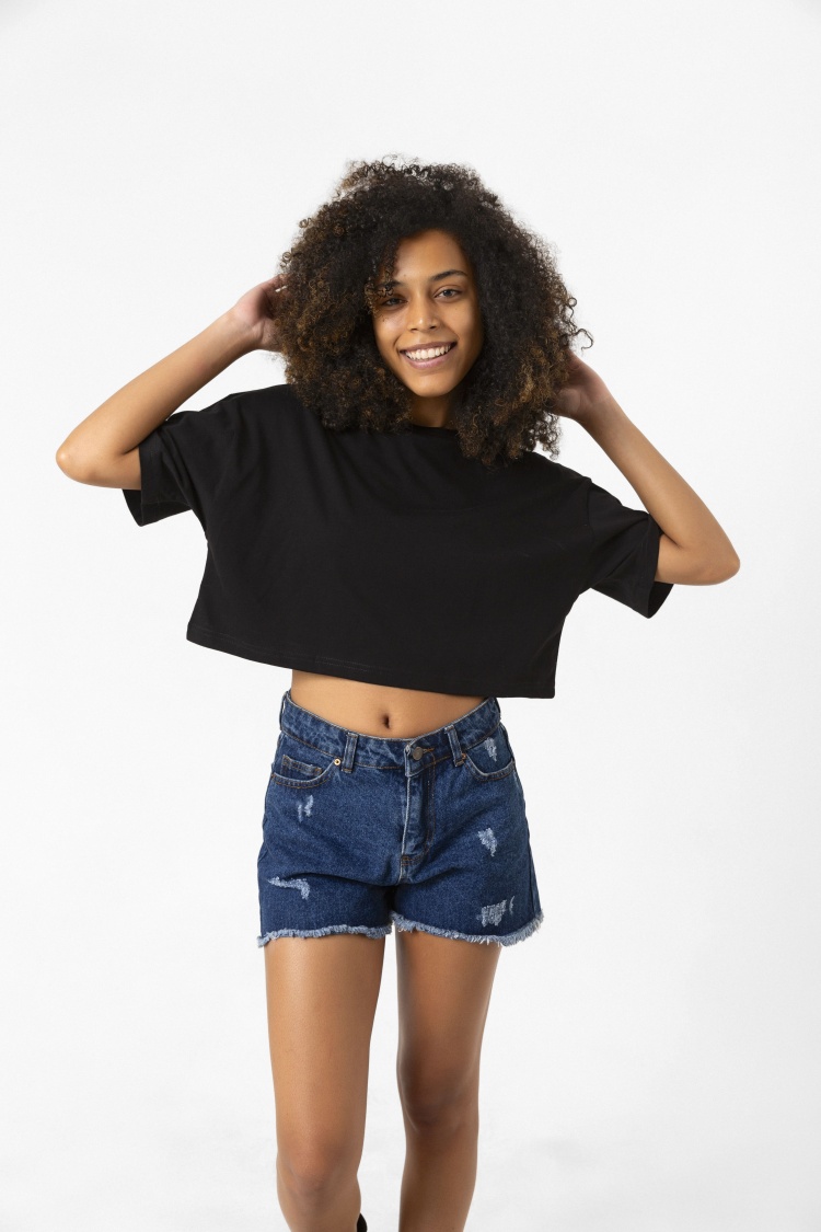 Basic Siyah Oversize Crop Tshirt