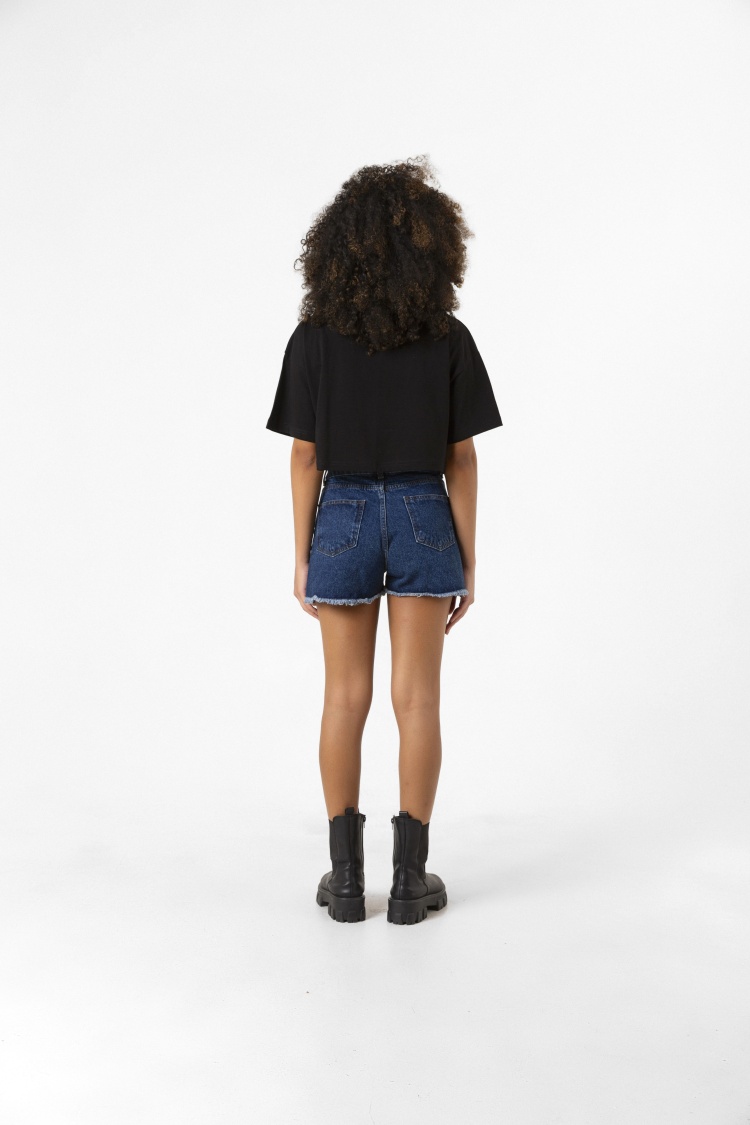 Basic Siyah Oversize Crop Tshirt