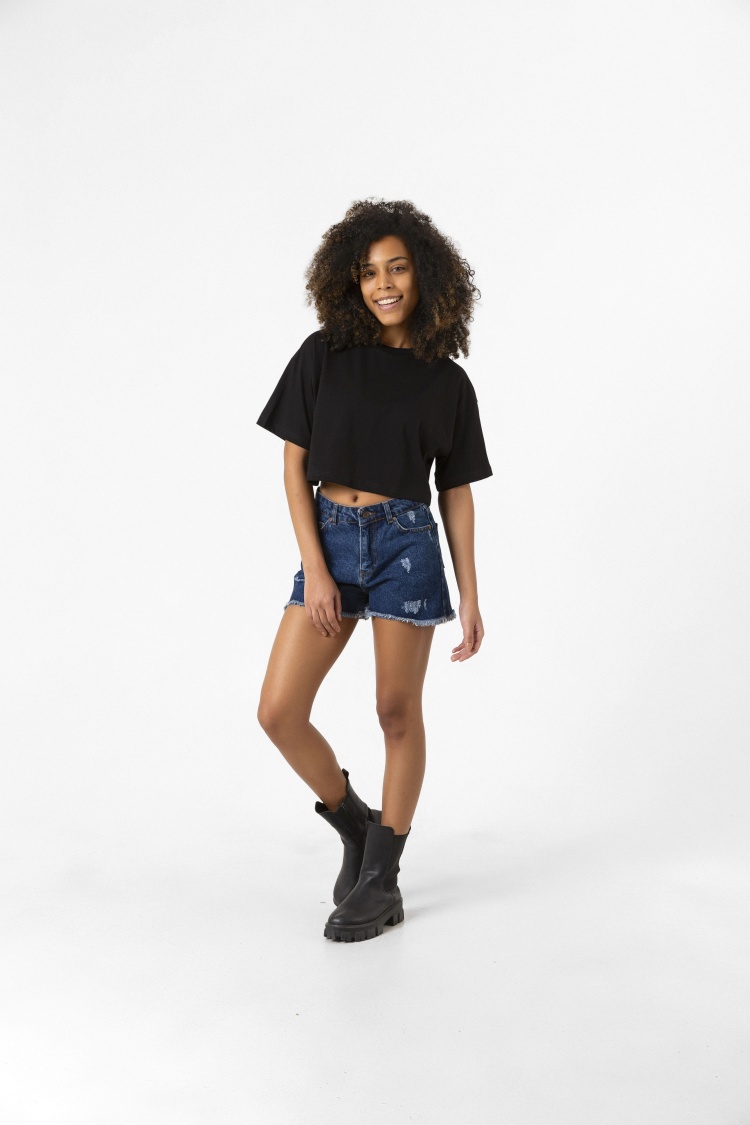 Basic Siyah Oversize Crop Tshirt