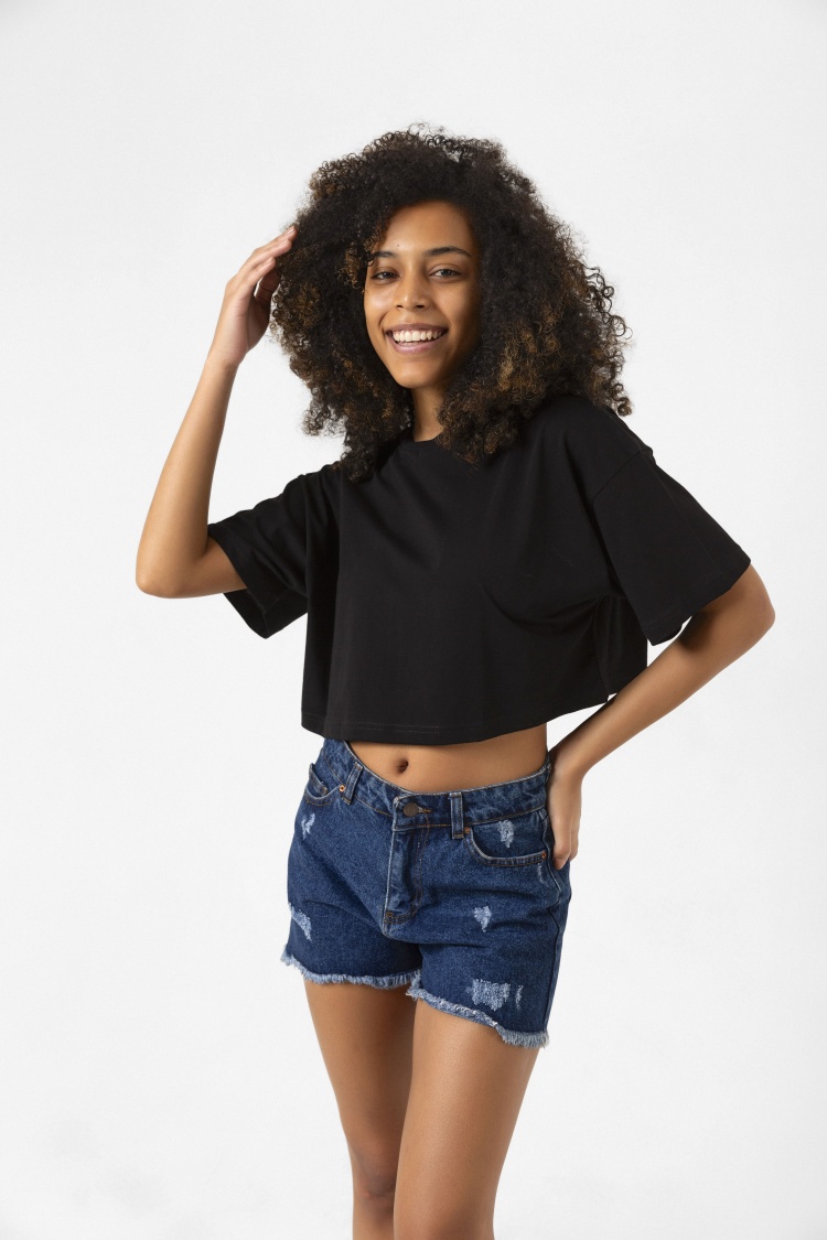 Basic Siyah Oversize Crop Tshirt