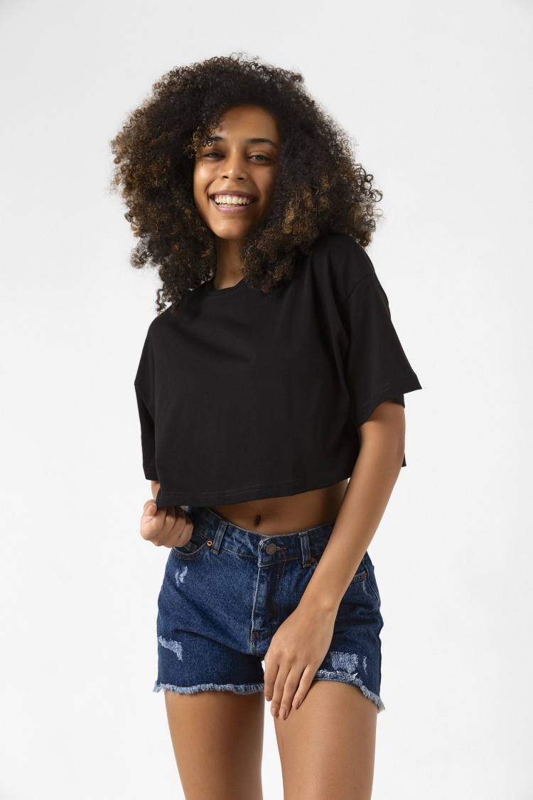 Basic Siyah Oversize Crop Tshirt