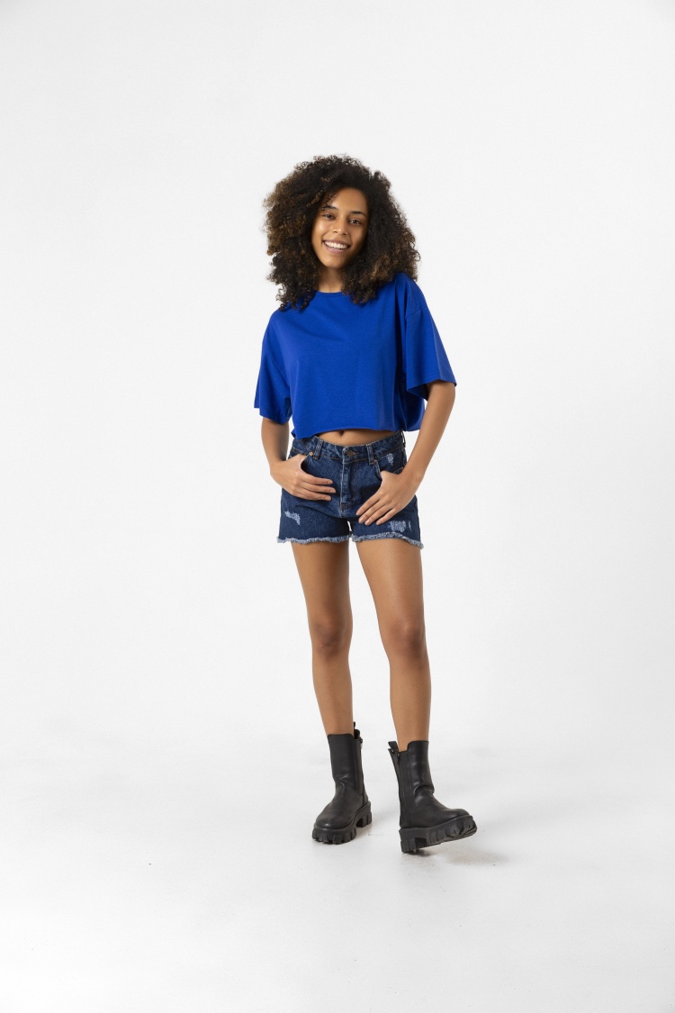 Basic Saks Mavi Oversize Crop Tshirt